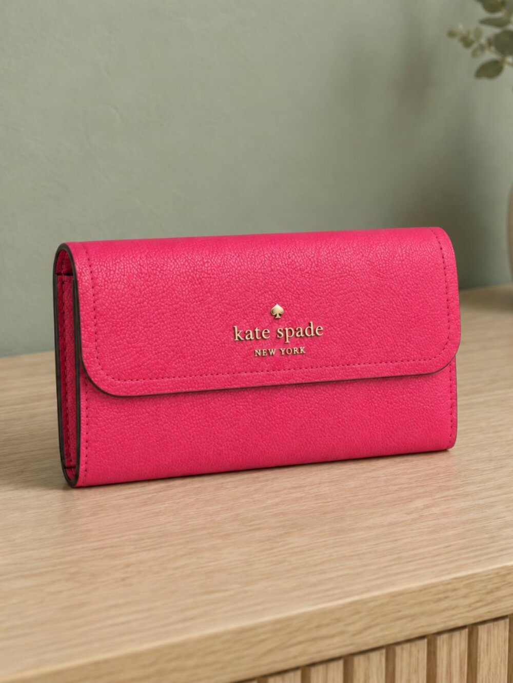 Kate Spade Hot Pink Pebbled Leather Snap Wallet Double Zip 8 Inch NWT